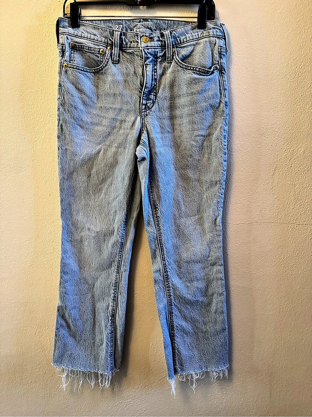 J.Crew 9" Demi Boot Crop Cropped Raw Hem Jeans Light Wash Waist 27